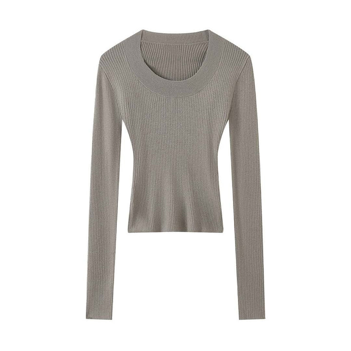 Women Slim-Fit Ribbed Long Sleeve with Wide U-Neck