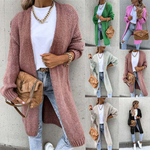 Ladies Thick Knit Cardigan with Open Front and Rolled Sleeves Amarae