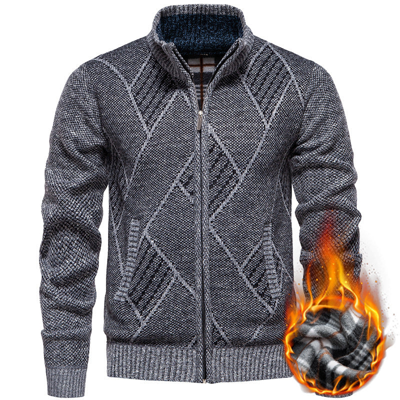 Men's knitted jacket with stand-up collar and unique braid design Lune London