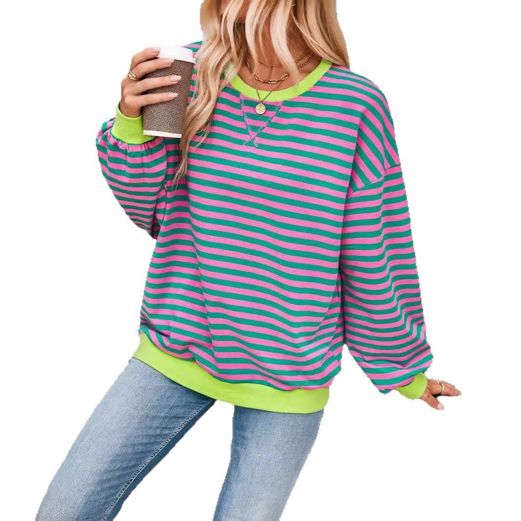 Casual striped sweater for women with flared sleeves and contrasting edges Lune London