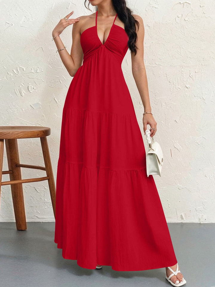 Women's maxi dress with deep V-neck and airy silhouette Lune London