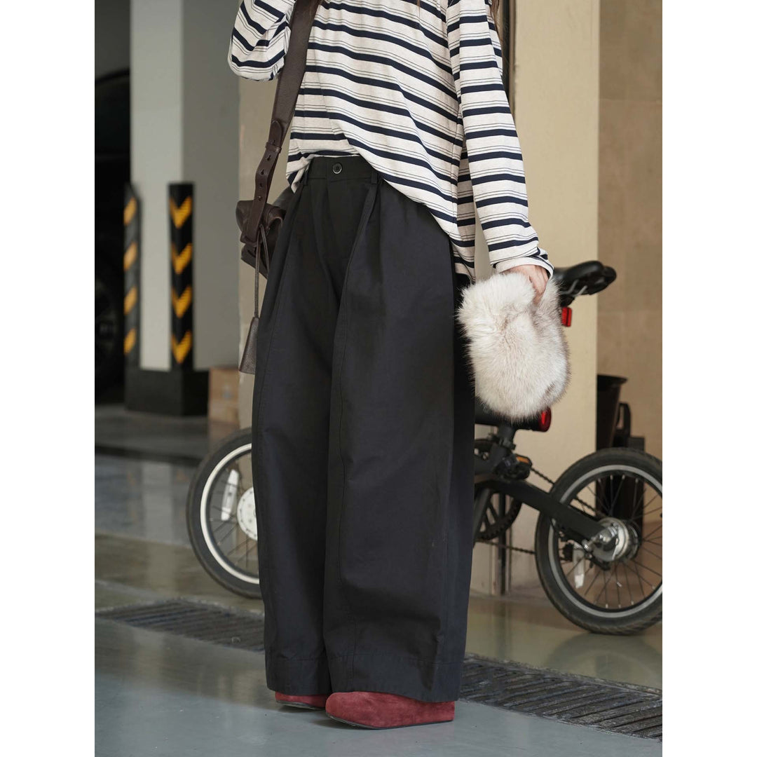 Women Wide High-Waist Pleated Culotte Pants with Subtle Button Placket Amarae