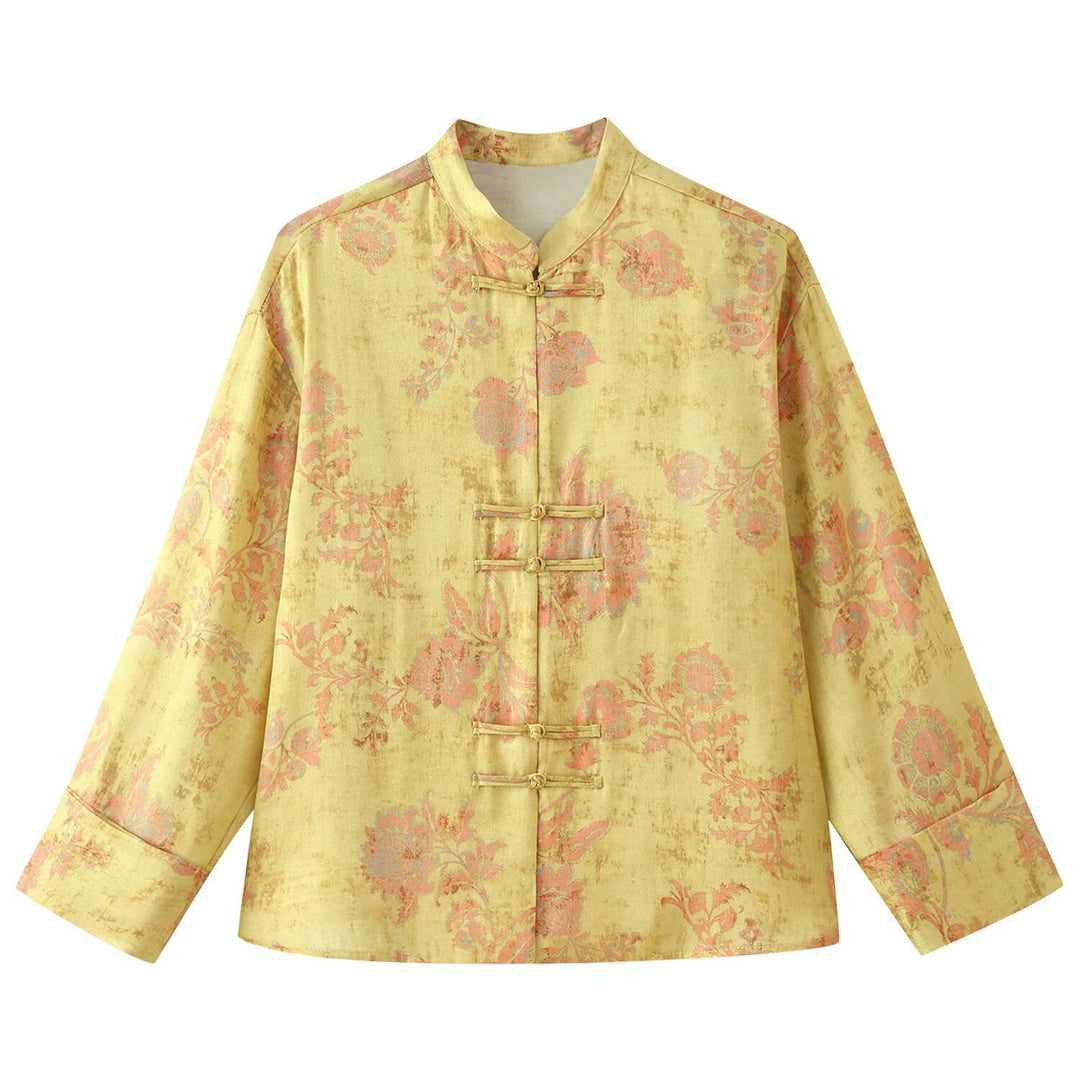 Ladies high-waisted wide palazzo pants made of brocade with floral jacquard pattern Amarae