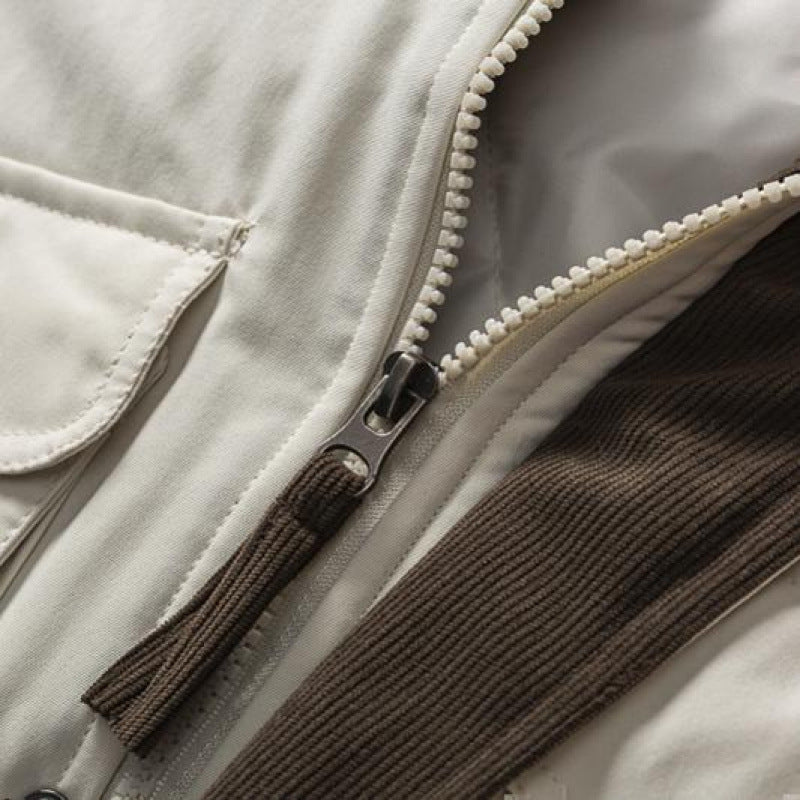 Unisex Padded Boxy Field Jacket with Cord Collar, Flap Pockets and Drawstring Amarae