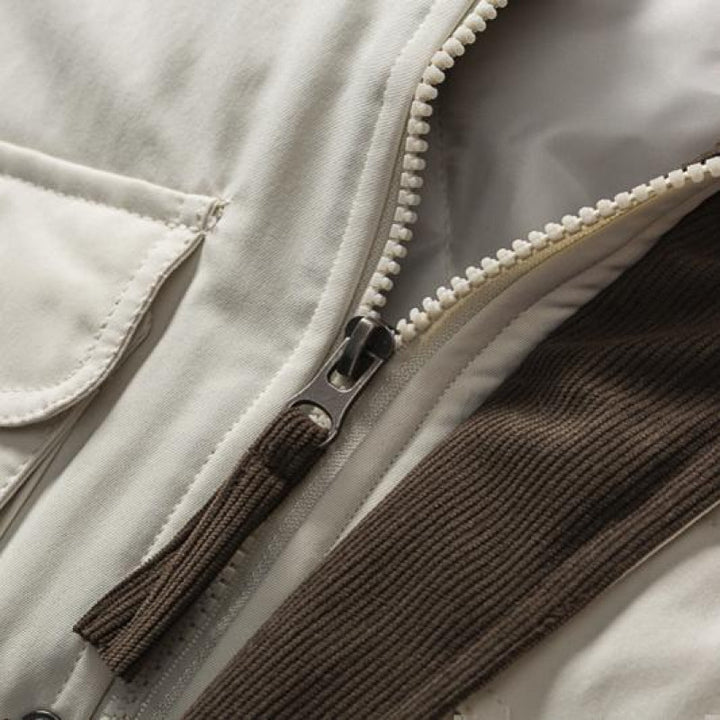 Unisex Padded Boxy Field Jacket with Cord Collar, Flap Pockets and Drawstring Amarae