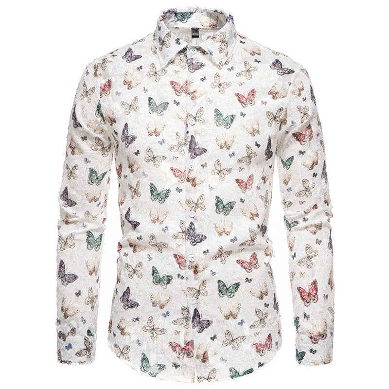 Men's Long Sleeve Shirt with an Eye-catching Butterfly Pattern and High-Quality Cotton Fabric Lune London