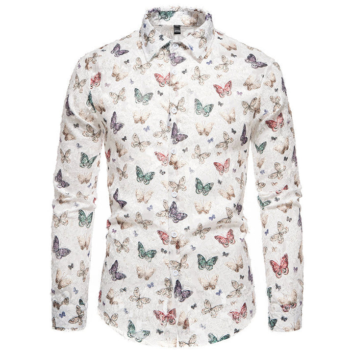 Men's Long Sleeve Shirt with an Eye-catching Butterfly Pattern and High-Quality Cotton Fabric Lune London