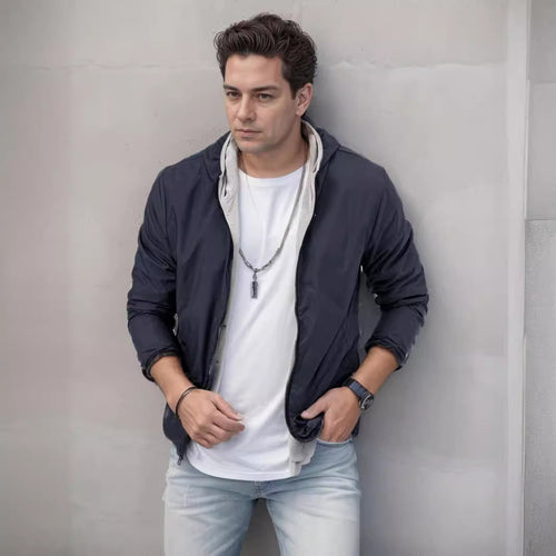 Sport transition jacket for men with functional hood and elastic cuffs Amarae