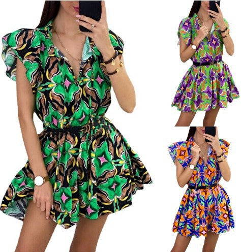 Chic and style women's fluid A-line mini dress with ruffled sleeves