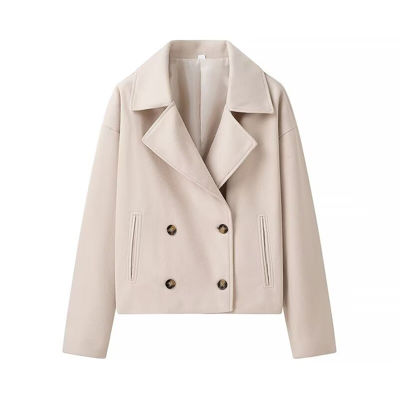 Fashionable wool coat for ladies with double row of buttons and big collar Lune London