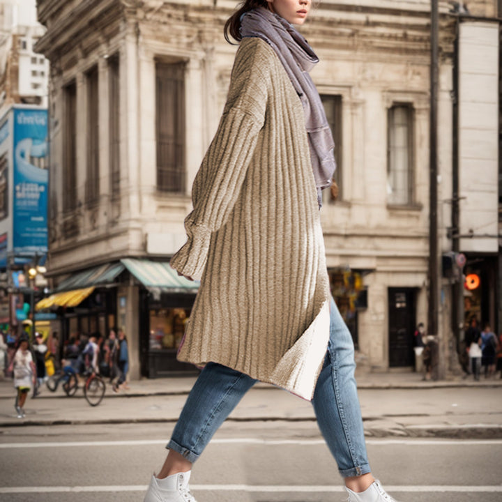 Long knit coat for women with a relaxed cut, deep pockets, and soft touch Lune London