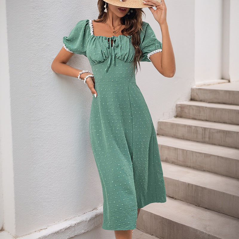 Elegant midi dress for women with structured puff sleeves Lune London