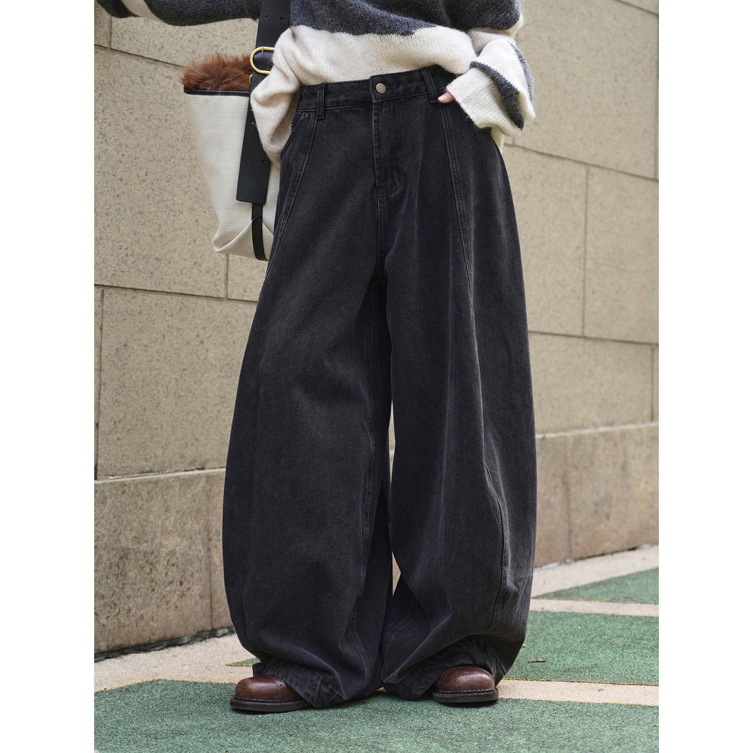 Women's Extra Wide High-Waist Denim Pants in Balloon Cut with Center Seam Details Amarae