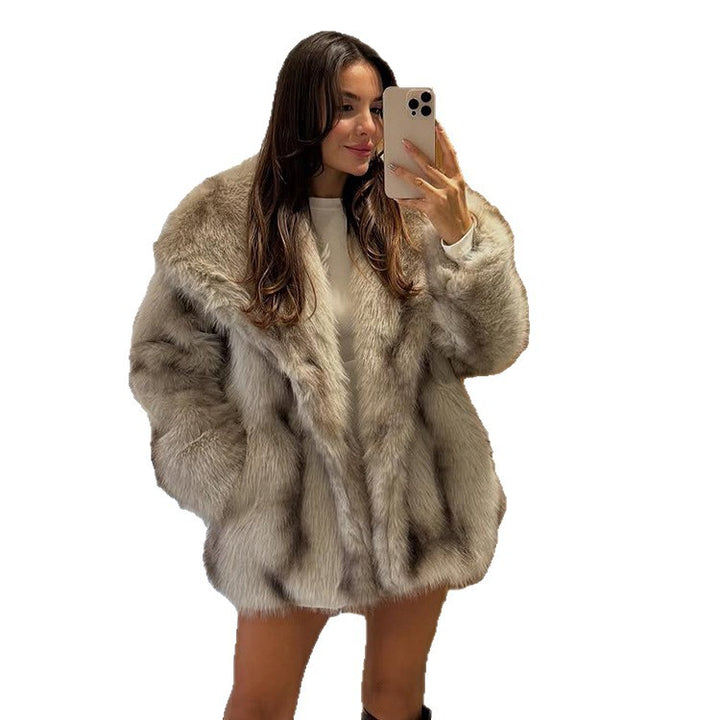 Women's Short Coat Oversize Faux Fur with Voluminous Shawl Collar and Boxy Silhouette Amarae