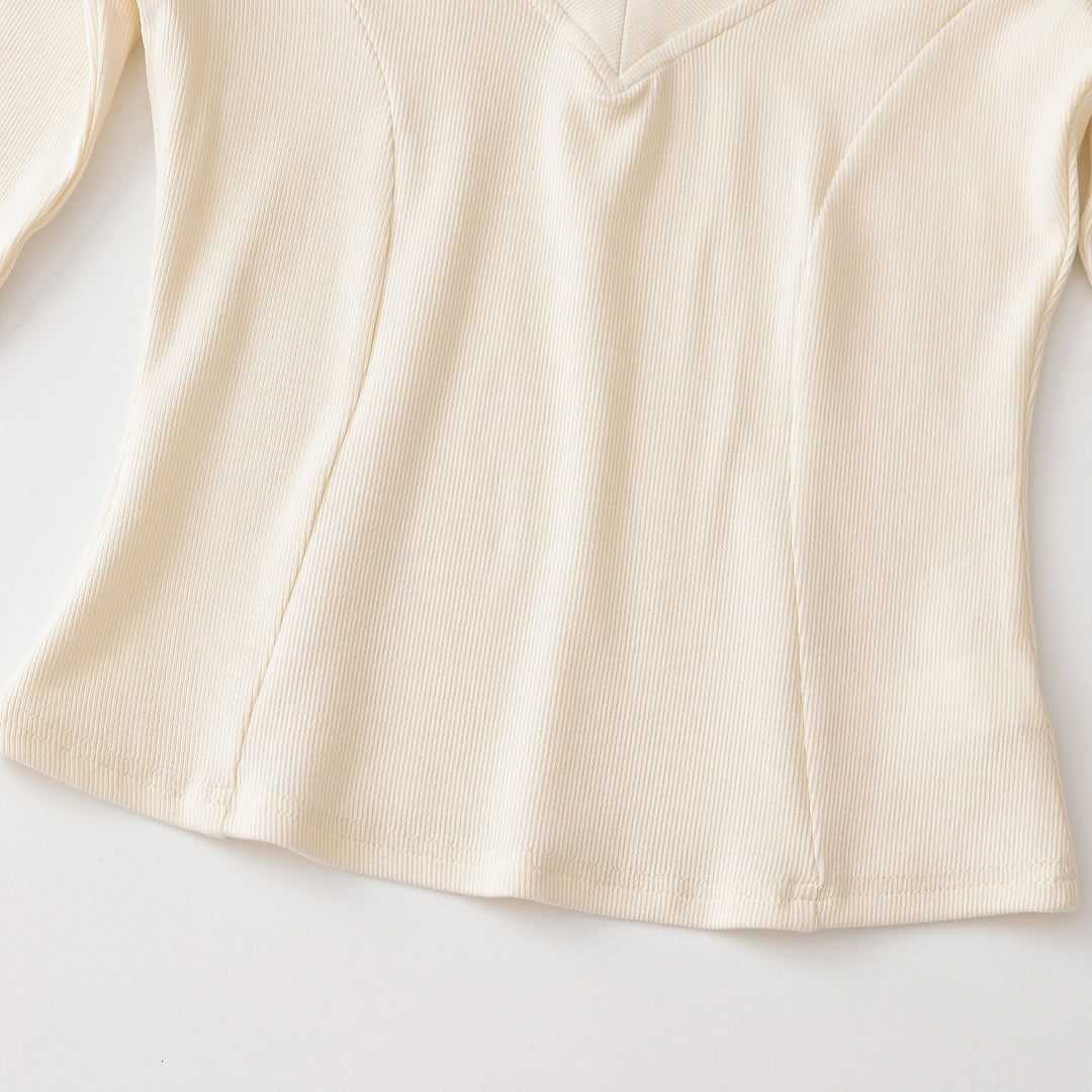 Women's Ribbed Long Sleeve Shirt with V-Neck and Tailored Fit Amarae