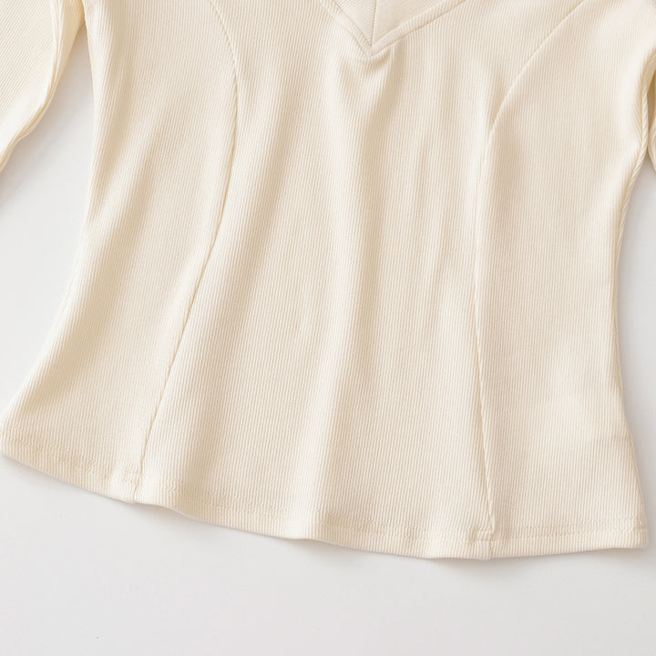 Women's Ribbed Long Sleeve Shirt with V-Neck and Tailored Fit Amarae