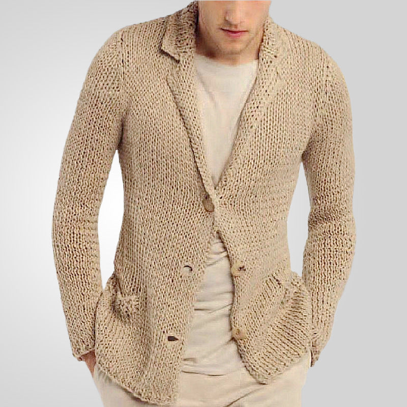 Knitted blazer for men with a natural and rustic design featuring practical pockets Lune London