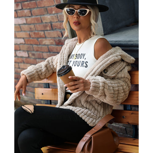 Women's plush jacket with textured fleece and modern button details Amarae