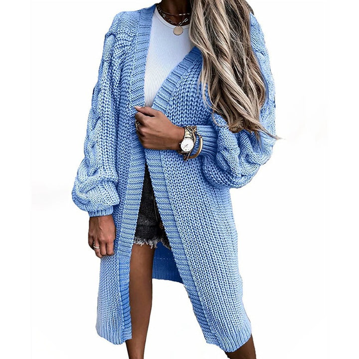 Ladies chunky knit cardigan with voluminous sleeves and open front Lune London