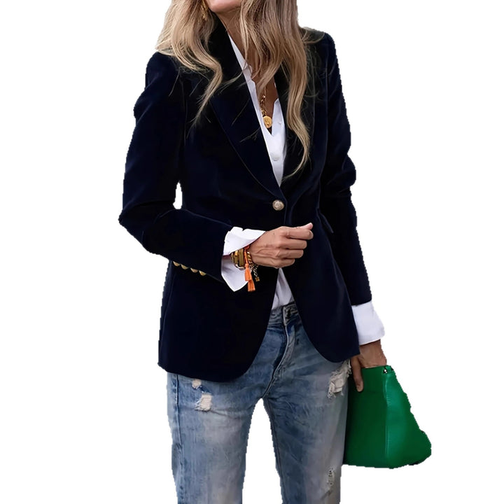 Ladies Elegant tailored velvet blazer with notch lapels and single-button Amarae