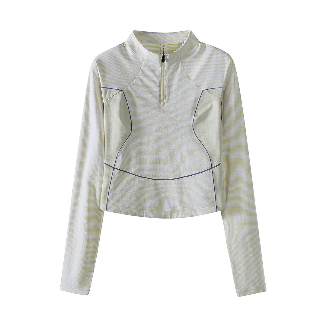 Women's Cropped Half-Zip Training Shirt with Raglan Sleeves and Contrast Panels Amarae