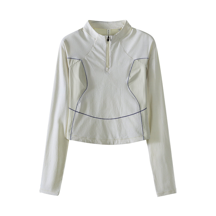 Women's Cropped Half-Zip Training Shirt with Raglan Sleeves and Contrast Panels Amarae