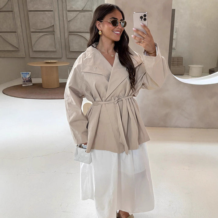 Women's wrap short jacket with tie belt, dropped shoulder and boxy silhouette Amarae