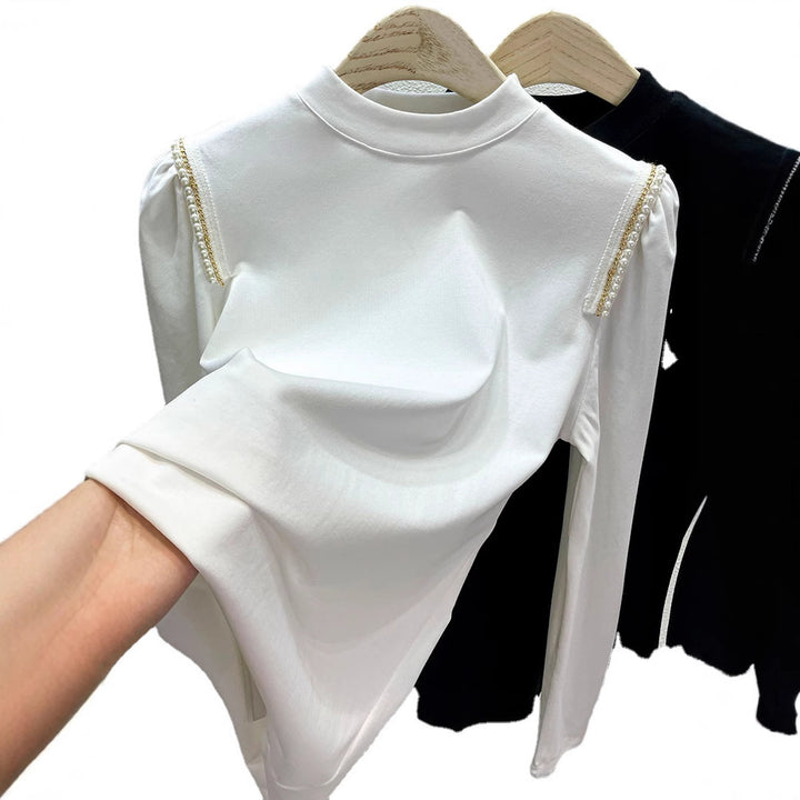 Women elegant long sleeve top with special pearl applications Chic & Stil