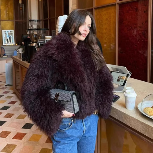 Ladies comfortable faux fur jacket with shawl collar and elegant silhouette Amarae