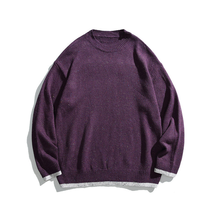 Unisex Oversize Knitted Sweater with Round Neckline, Contrast Cuffs and Melange Bobble Texture Amarae