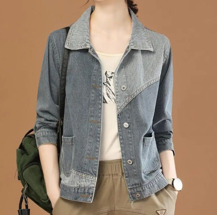 Veste en denim décontractée pour femmes avec col texturé Chic & Stil