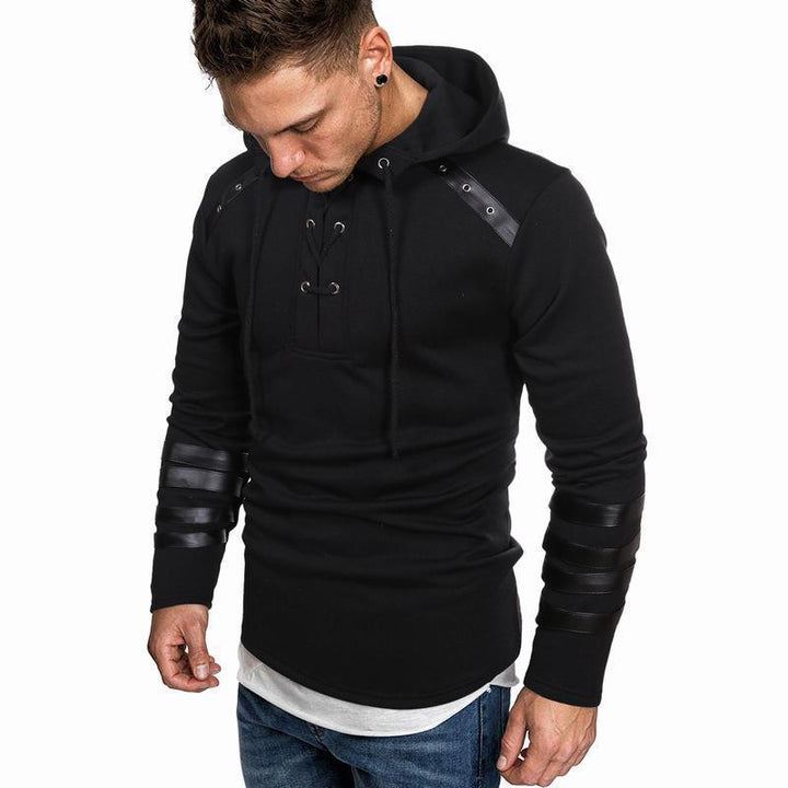Men's casual hoodie with leather accents Lune London