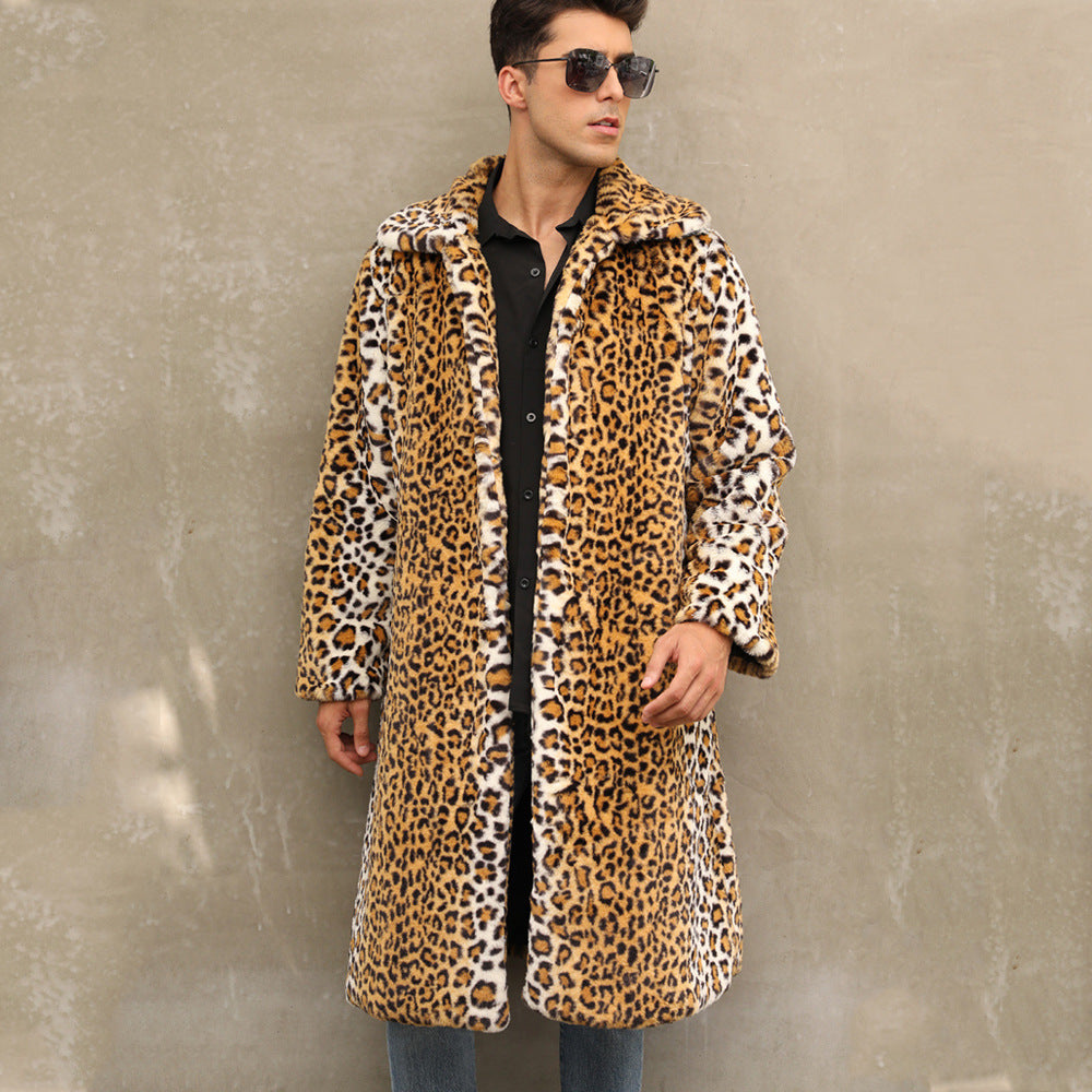 Luxurious faux fur coat for men with a striking leopard print Lune London