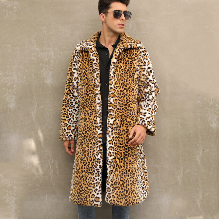 Luxurious faux fur coat for men with a striking leopard print Lune London
