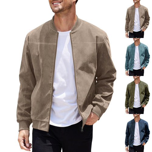 Urban bomber jacket for men in soft faux leather with elastic cuffs and zipped side pockets Amarae