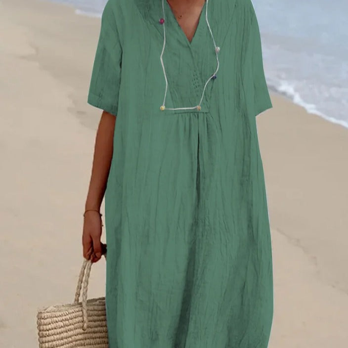 Casual long dress for women with V neck and generous cut Lune London