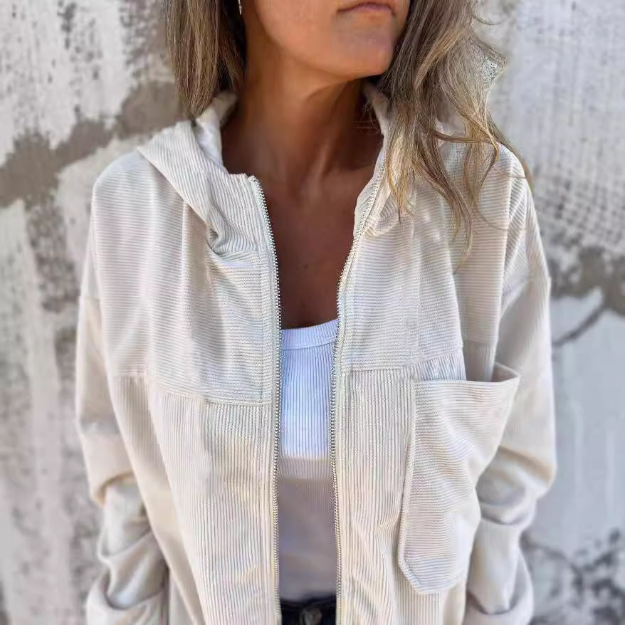 Light cord jacket for women with practical pockets Lune London