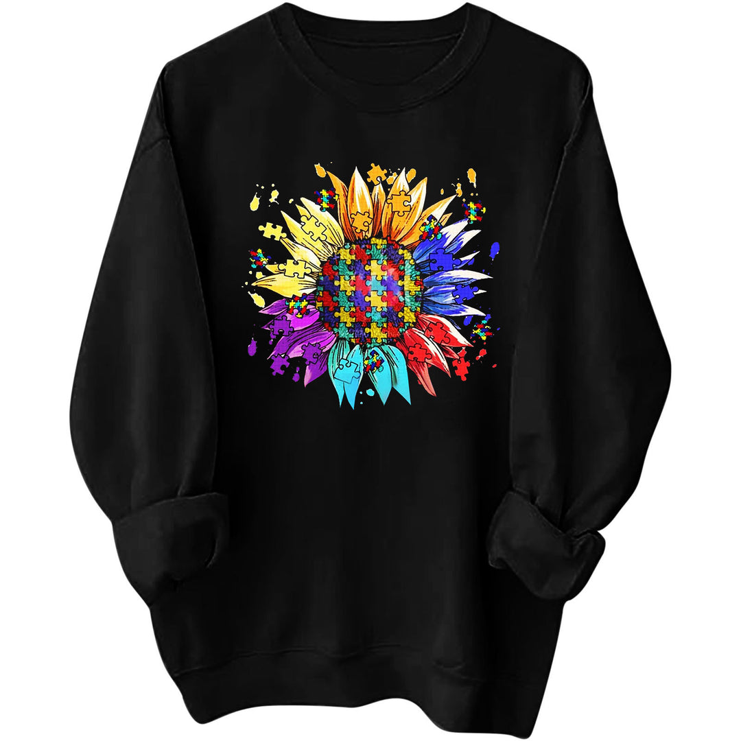 Sweatshirt pour femmes avec un design créatif de fleur de puzzle et une coupe confortable Chic & Stil