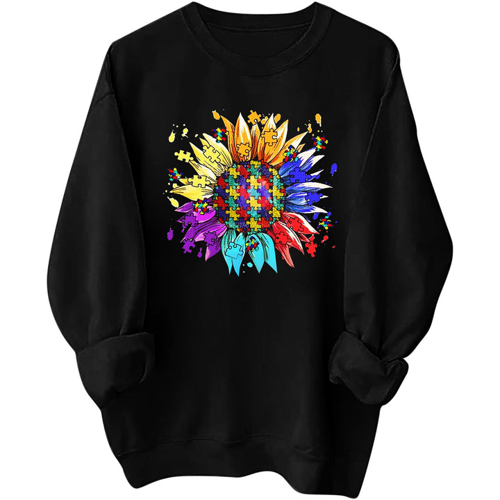 Sweatshirt pour femmes avec un design créatif de fleur de puzzle et une coupe confortable Chic & Stil