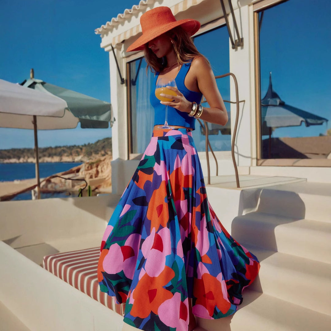 Summer maxi skirt for women with a mix of vibrant patterns and a flowy fit Chic & Stil