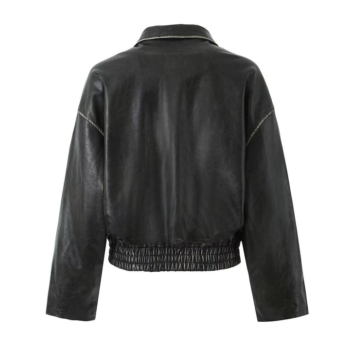 Leather jacket for ladies with a modern design featuring practical zippered pockets Lune London