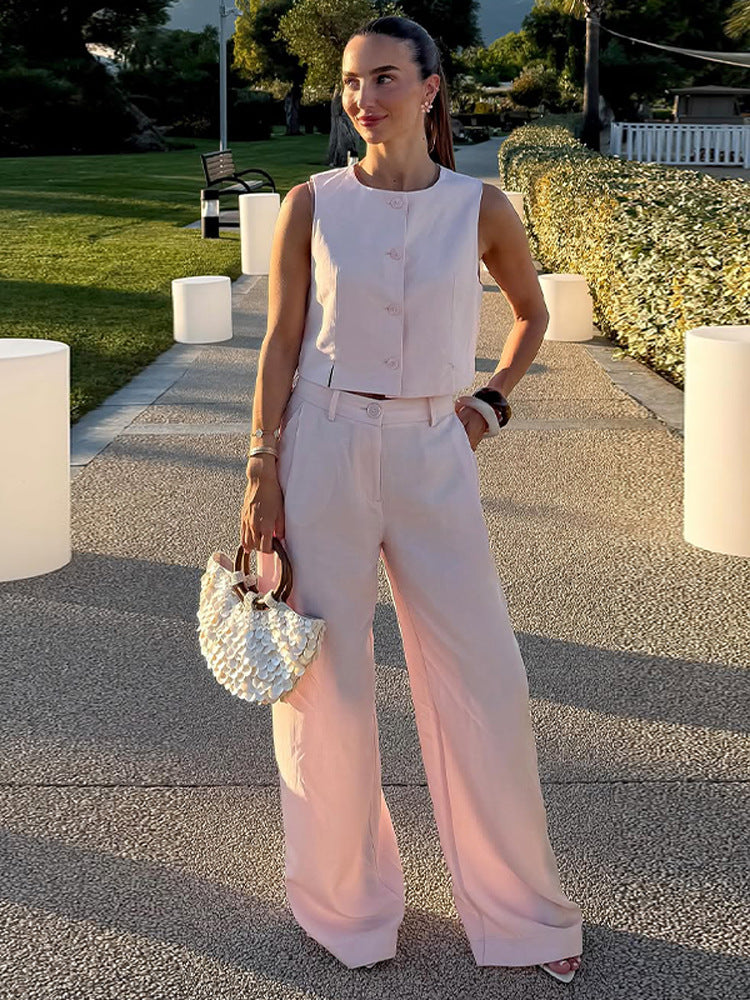 Women High-waisted wide summer pants with crease and side pockets Amarae