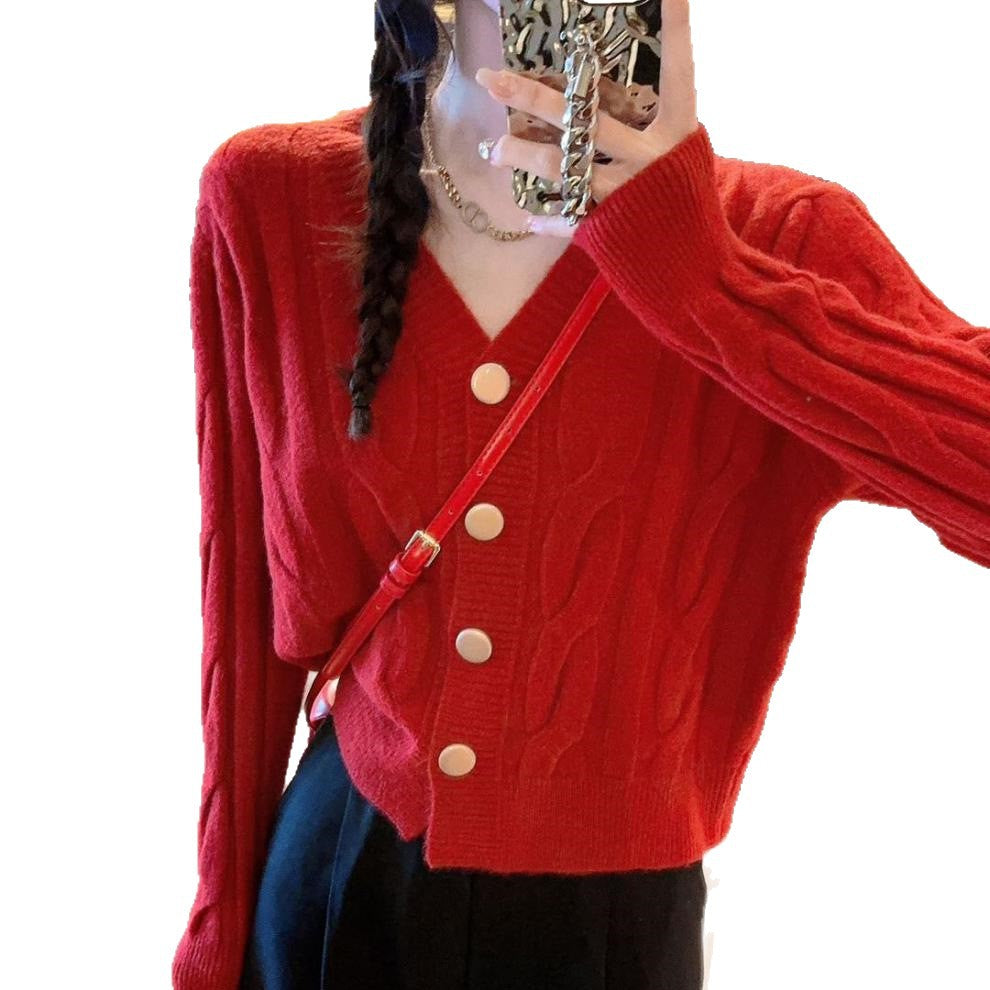 Cardigan tricot épais pour femmes avec patte de boutonnage décorative et matériau doux Chic & Stil