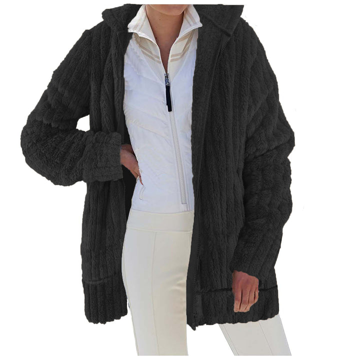 Ladies Cozy Fleece Jacket with Hood and Textured Design Amarae