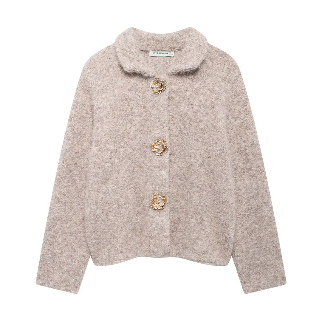 Ladies plush coat with decorative buttons Lune London