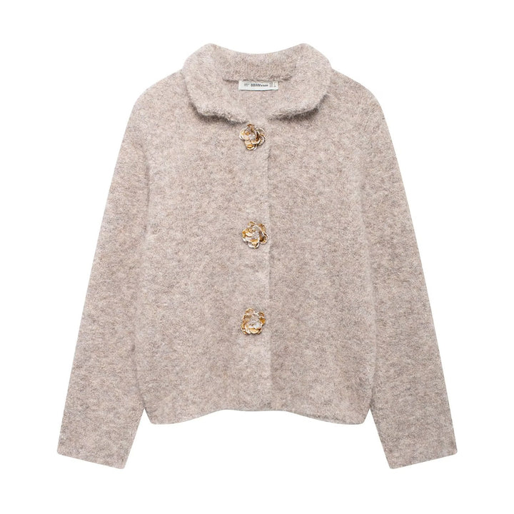 Ladies plush coat with decorative buttons Lune London