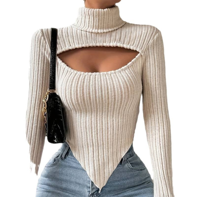 Body à manches longues pour femmes avec décolleté asymétrique et texture côtelée Chic & Stil