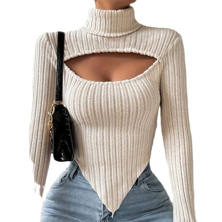 Body à manches longues pour femmes avec encolure asymétrique et texture côtelée Chic & Stil