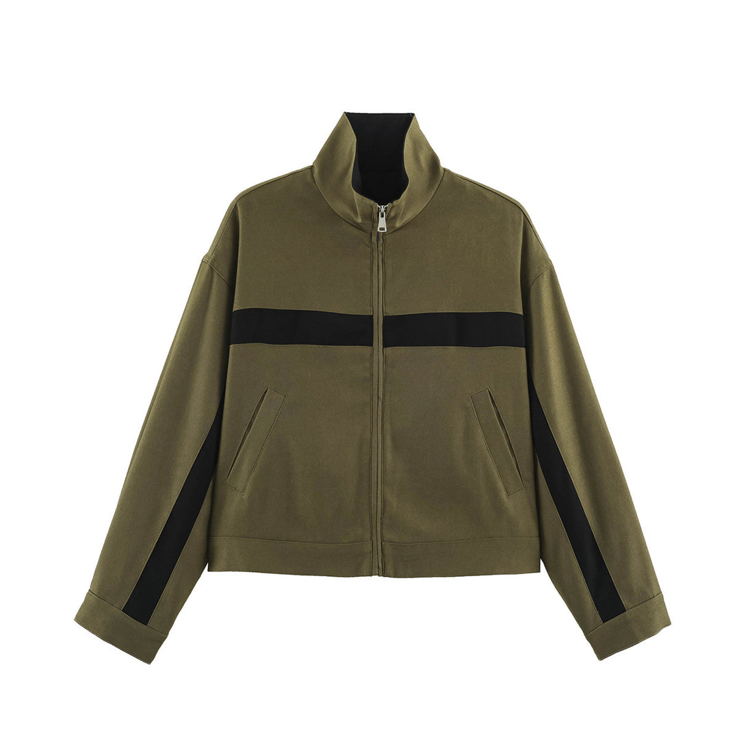 Ladies Cropped Track Jacket with Stand-up Collar, Zipper and Side Contrast Stripes Amarae