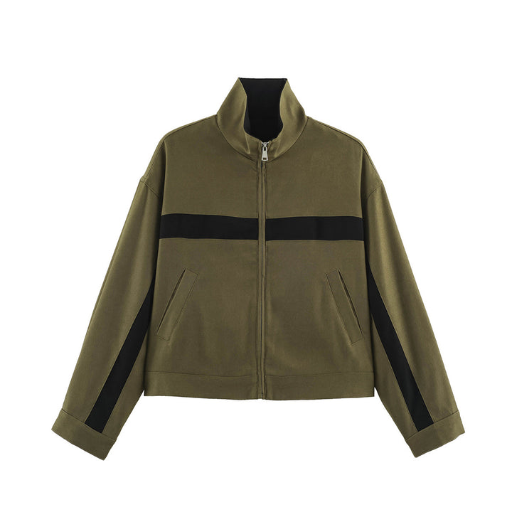 Ladies Cropped Track Jacket with Stand-up Collar, Zipper and Side Contrast Stripes Amarae
